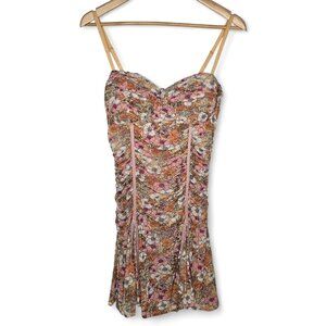 Story On Los Angeles Ruched Mini Dress Women's Sheer Floral Spaghetti Strap L